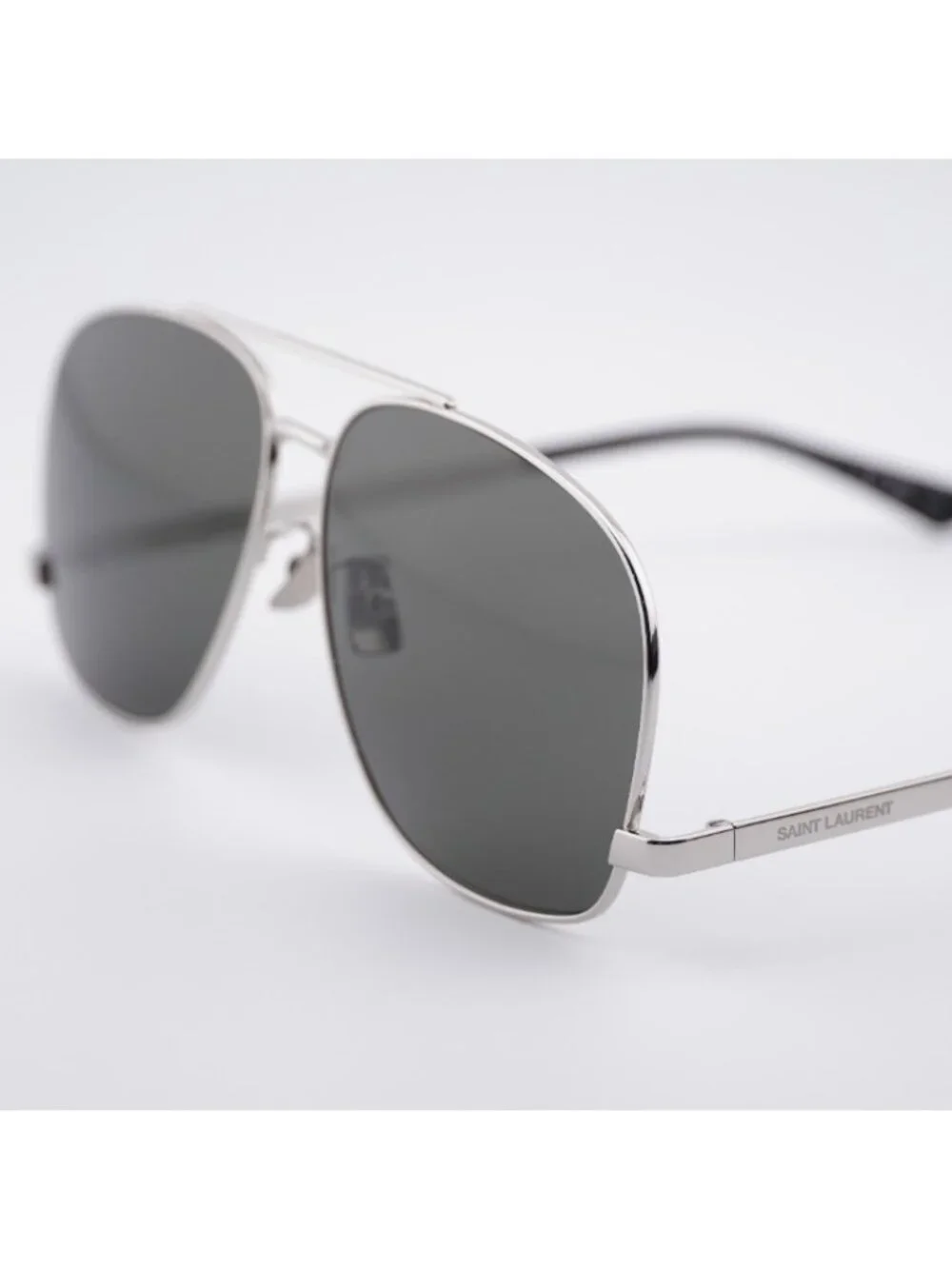 Saint Laurent SL653/F LEON 001 Sunglasses Silver Aviator Frame, Grey Lenses